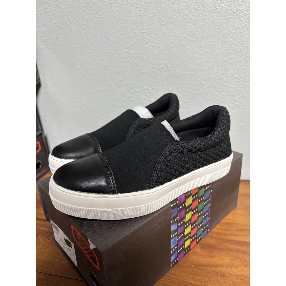 Bernie Mev Mid Dynasty Black Woven Slip On Sneakers Size 37 US 6.5-7